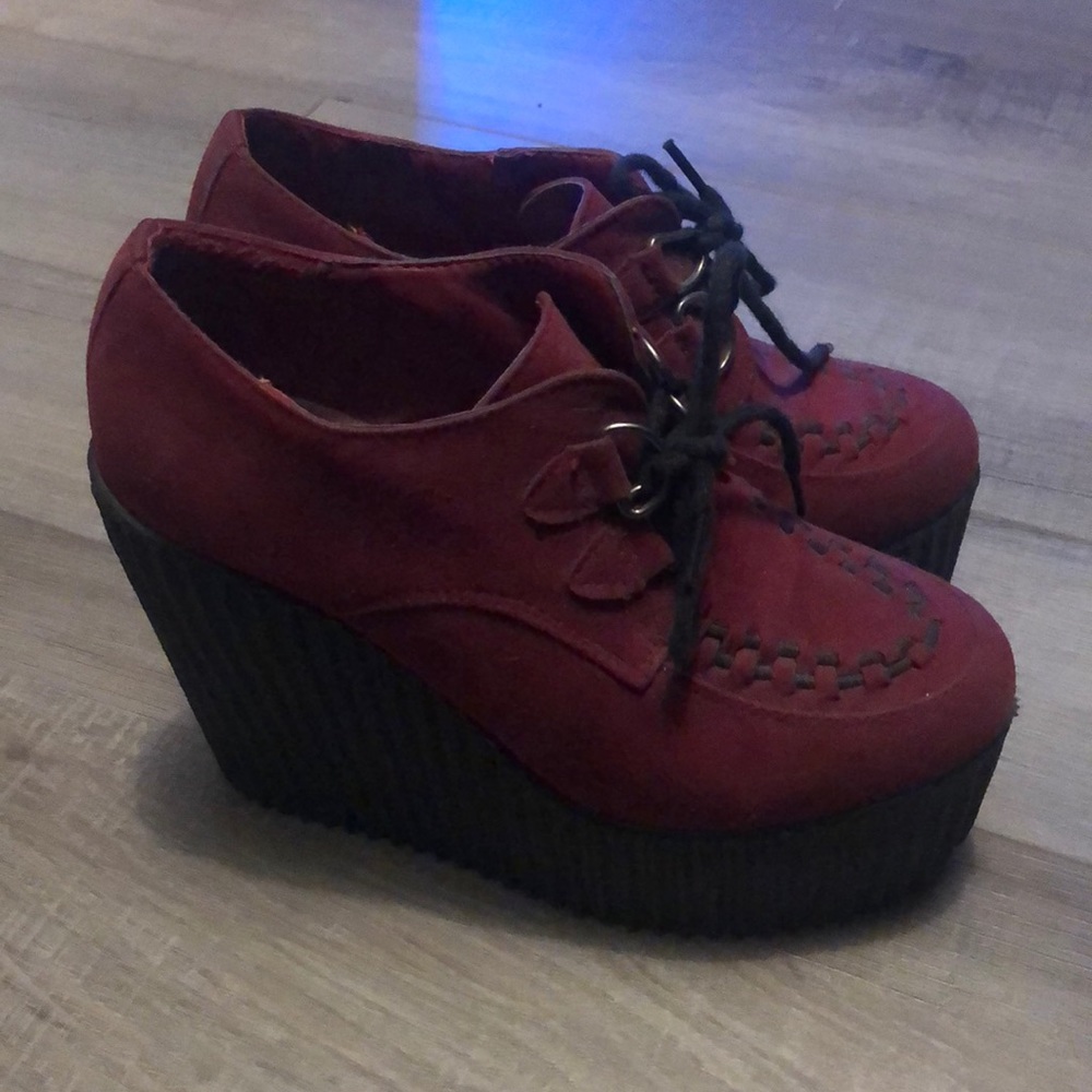 Dark red/Maroon High heels/wedges creepers Wom Sz7